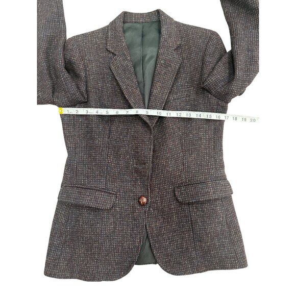 Vtg Harris Tweed Blazer Handwoven Scottish Wool Jacket Marron Blue Womens Size 4 - Picture 6 of 7